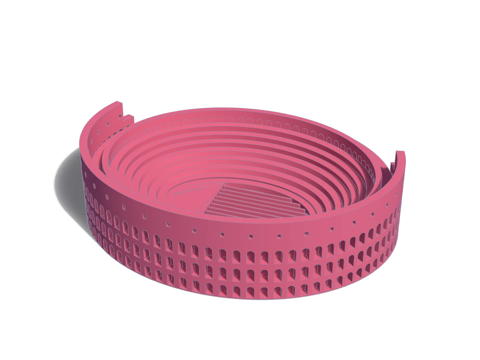 A clay model of the Colosseum, rendered in Rosé Pine red on a dark background
