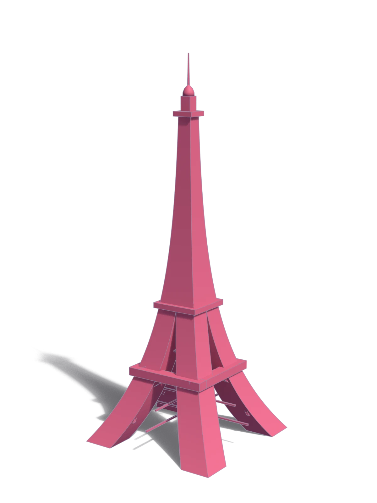 A clay model of the Eiffel Tower, rendered in Rosé Pine red on a dark background