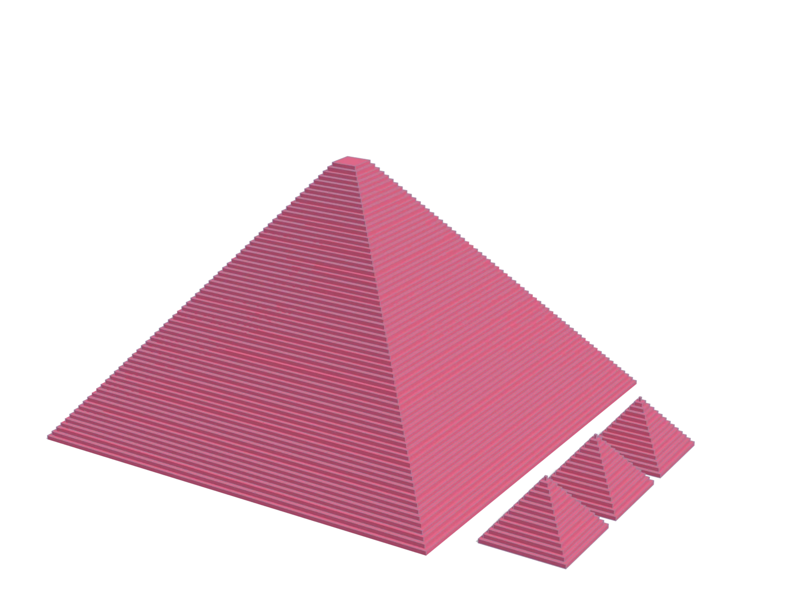 A clay model of the Great Pyramid of Giza, rendered in Rosé Pine red on a dark background