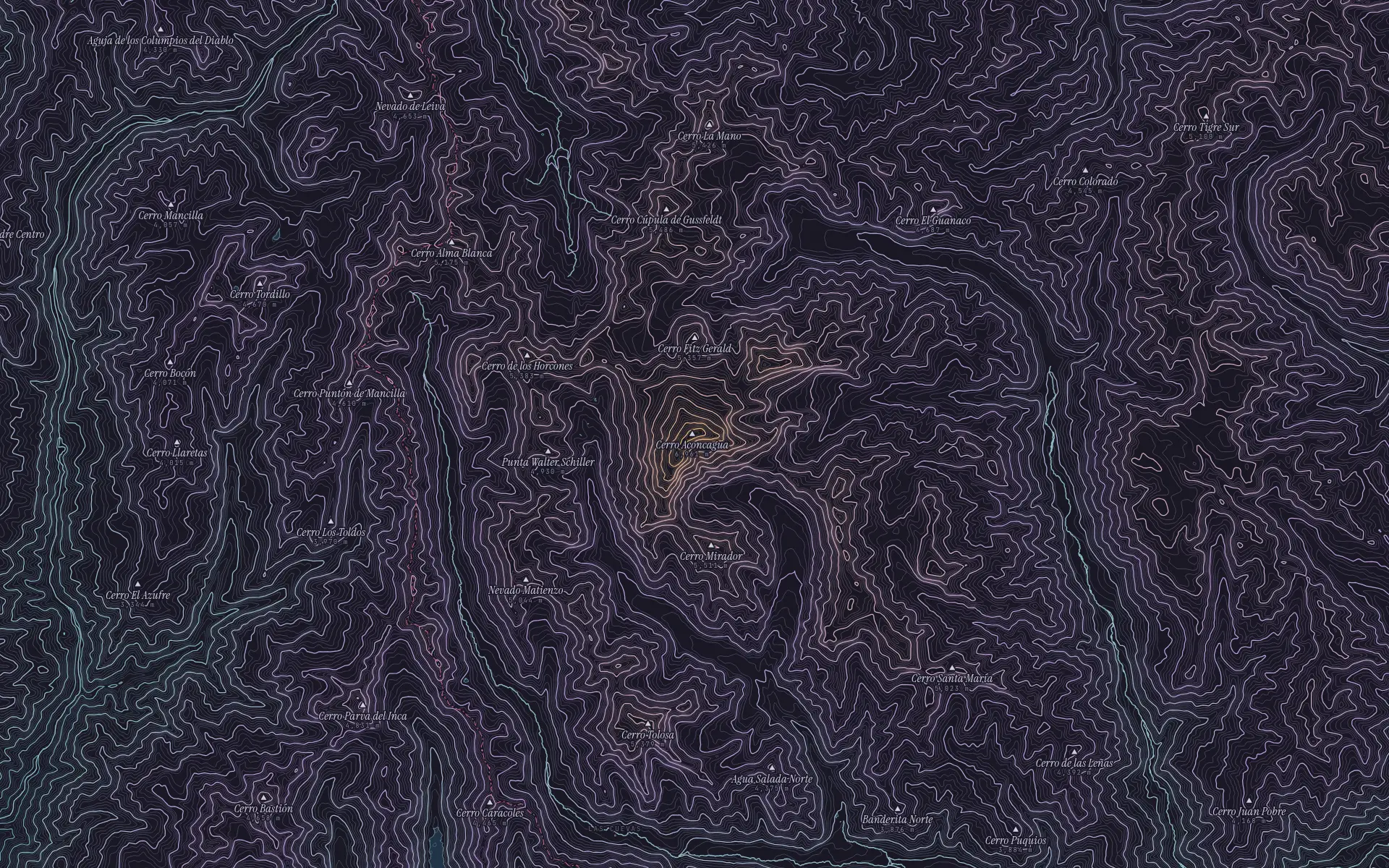 Contour map of Aconcagua