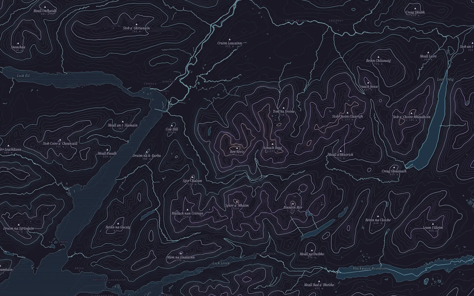 Contour map of Ben Nevis