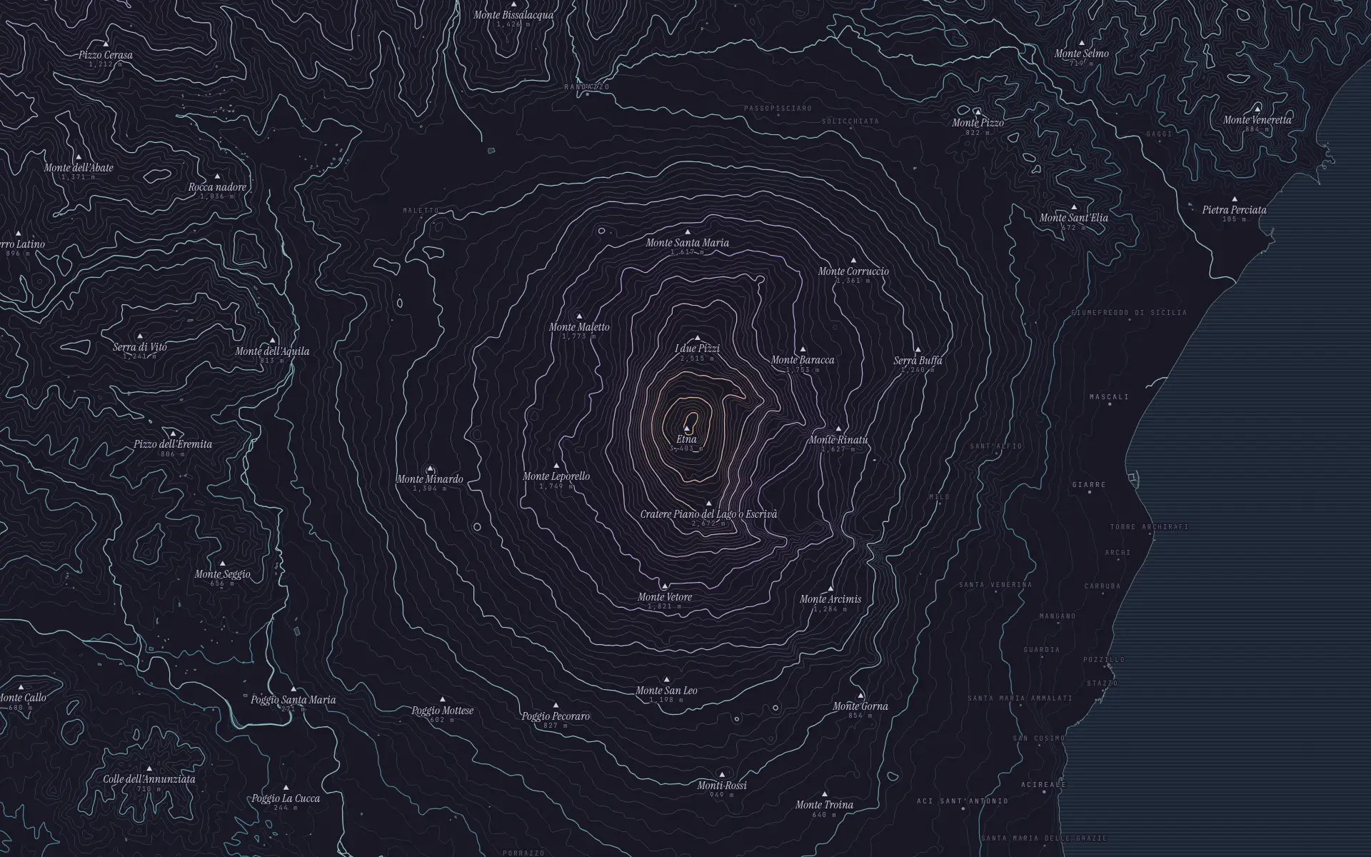 Contour map of Mount Etna