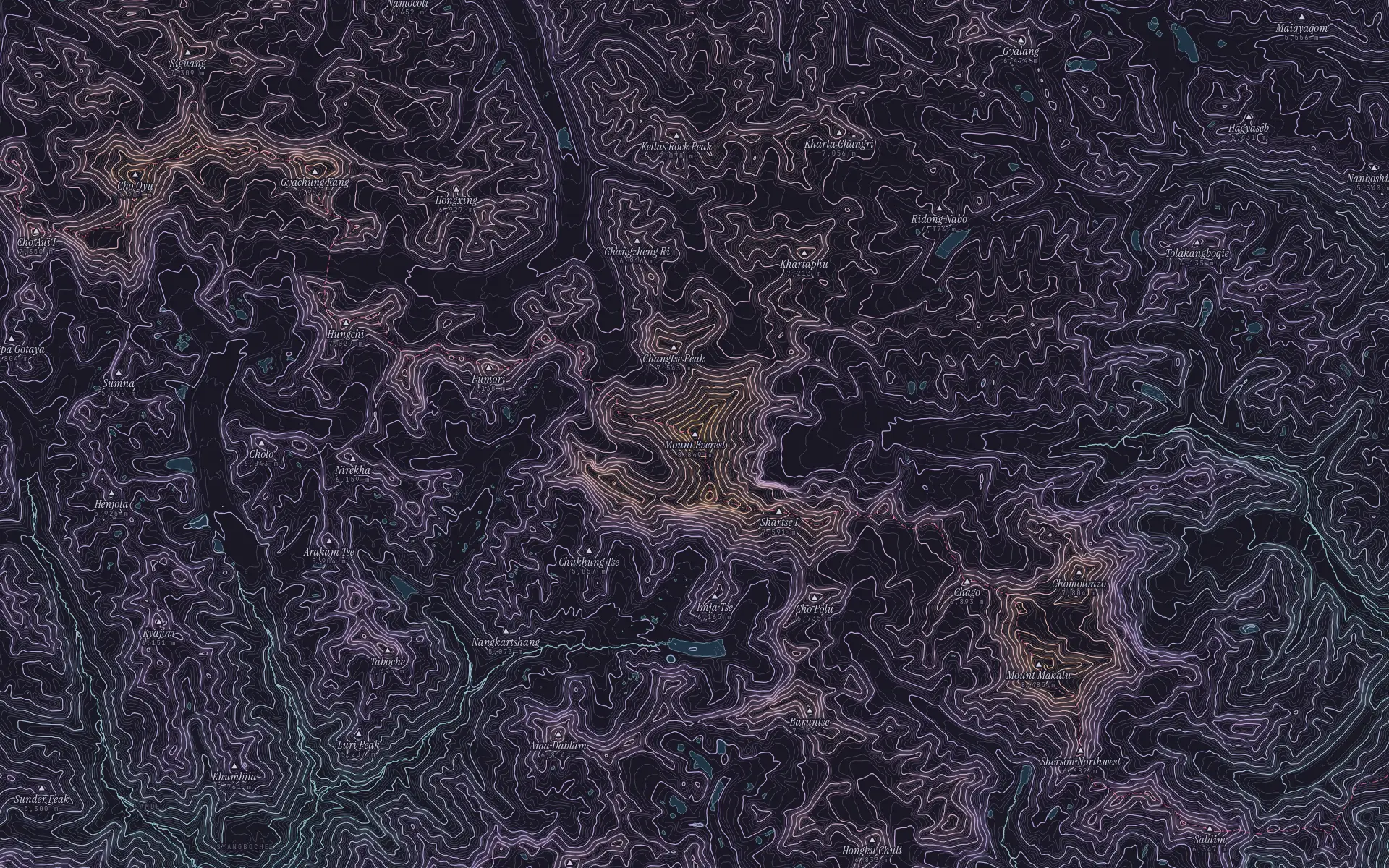 Contour map of Mount Everest