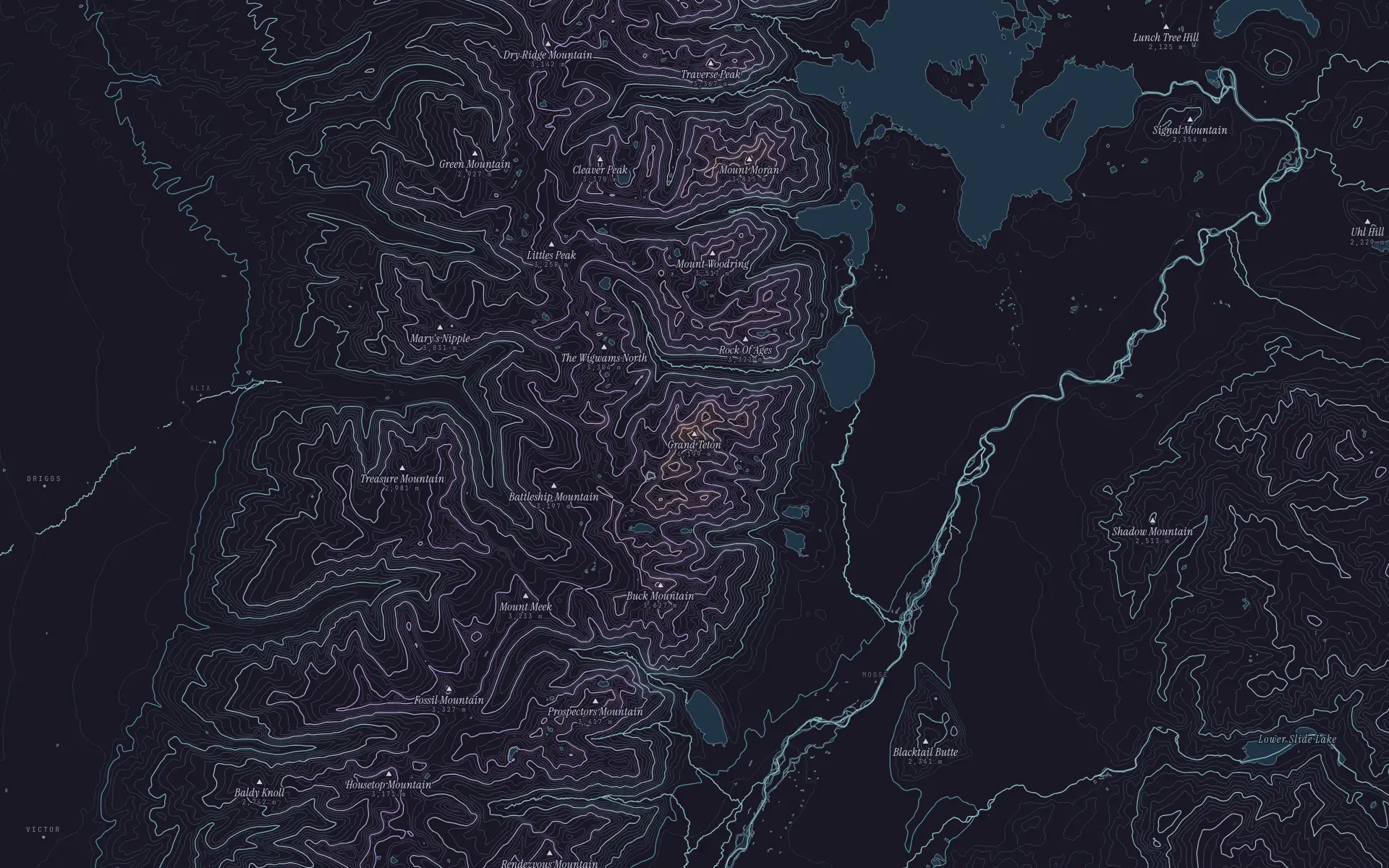Contour map of Grand Teton