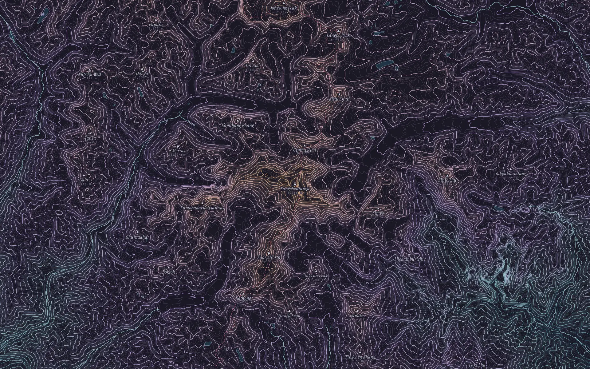 Contour map of Kangchenjunga