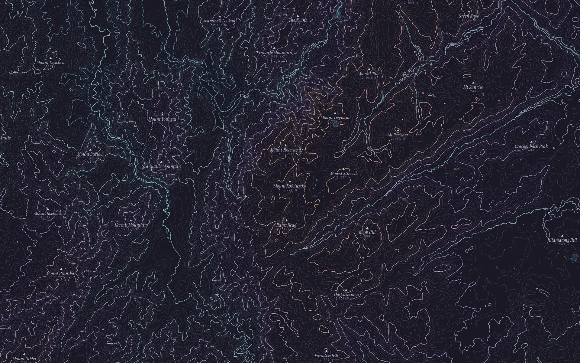Contour map of Mount Kosciuszko