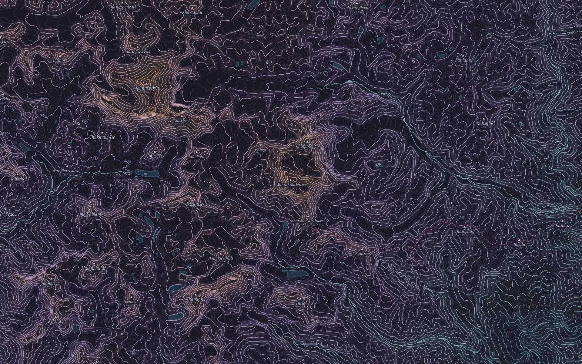 Contour map of Makalu