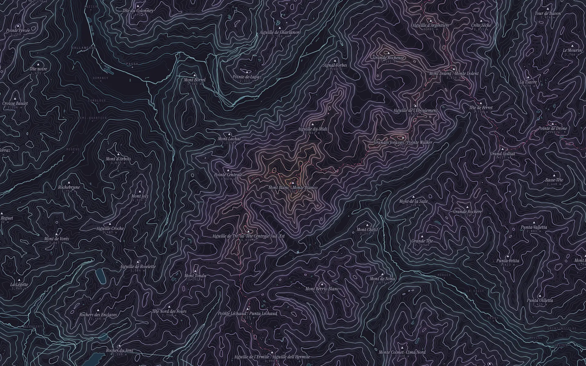 Contour map of Mont Blanc