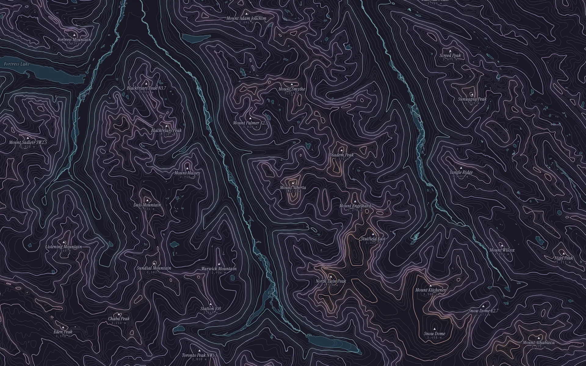 Contour map of Mount Alberta