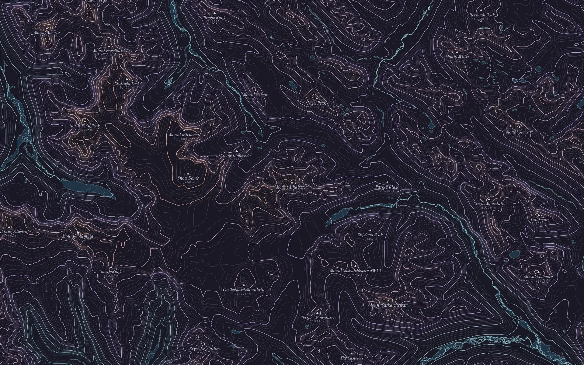 Contour map of Mount Athabasca