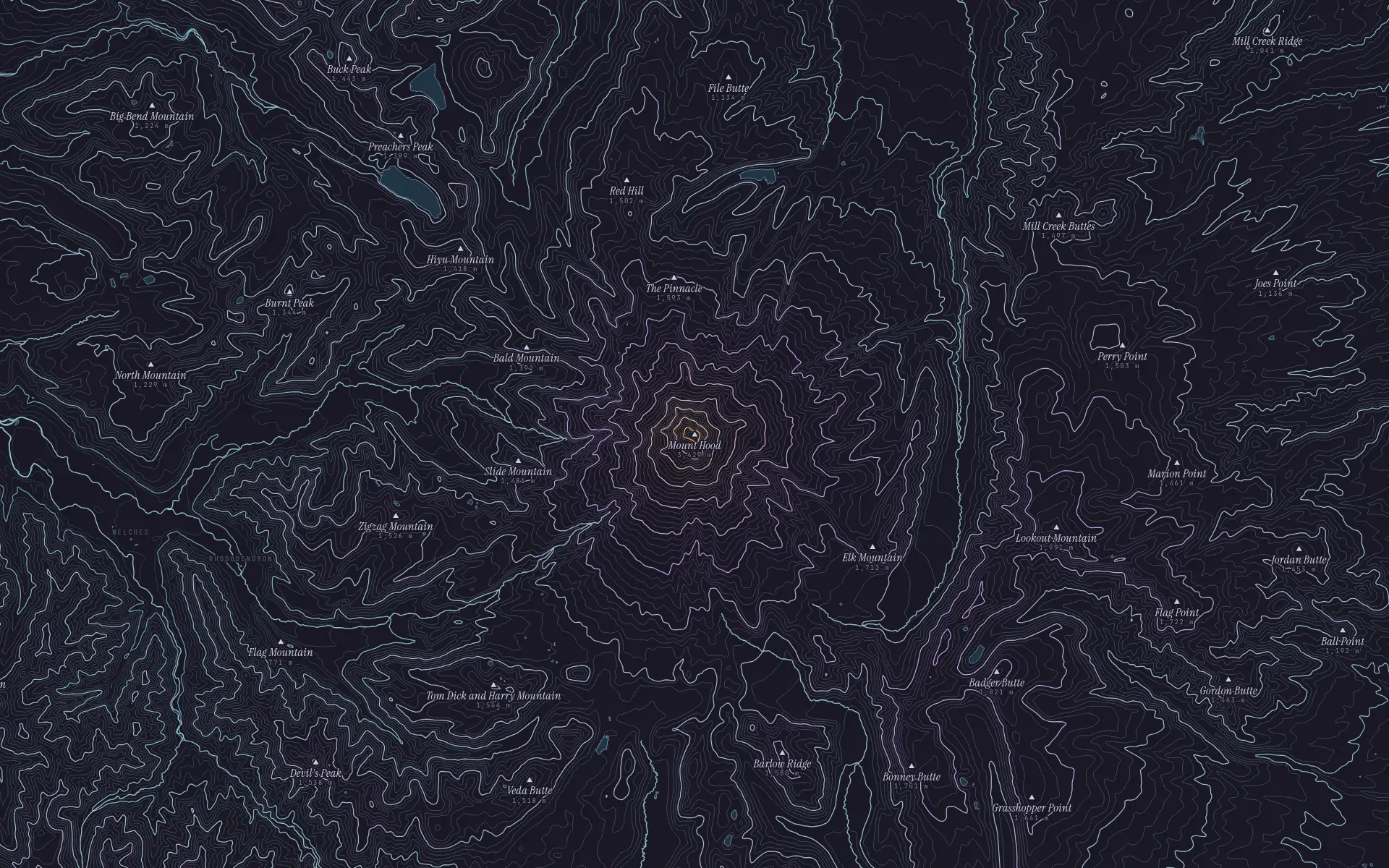 Contour map of Mount Hood