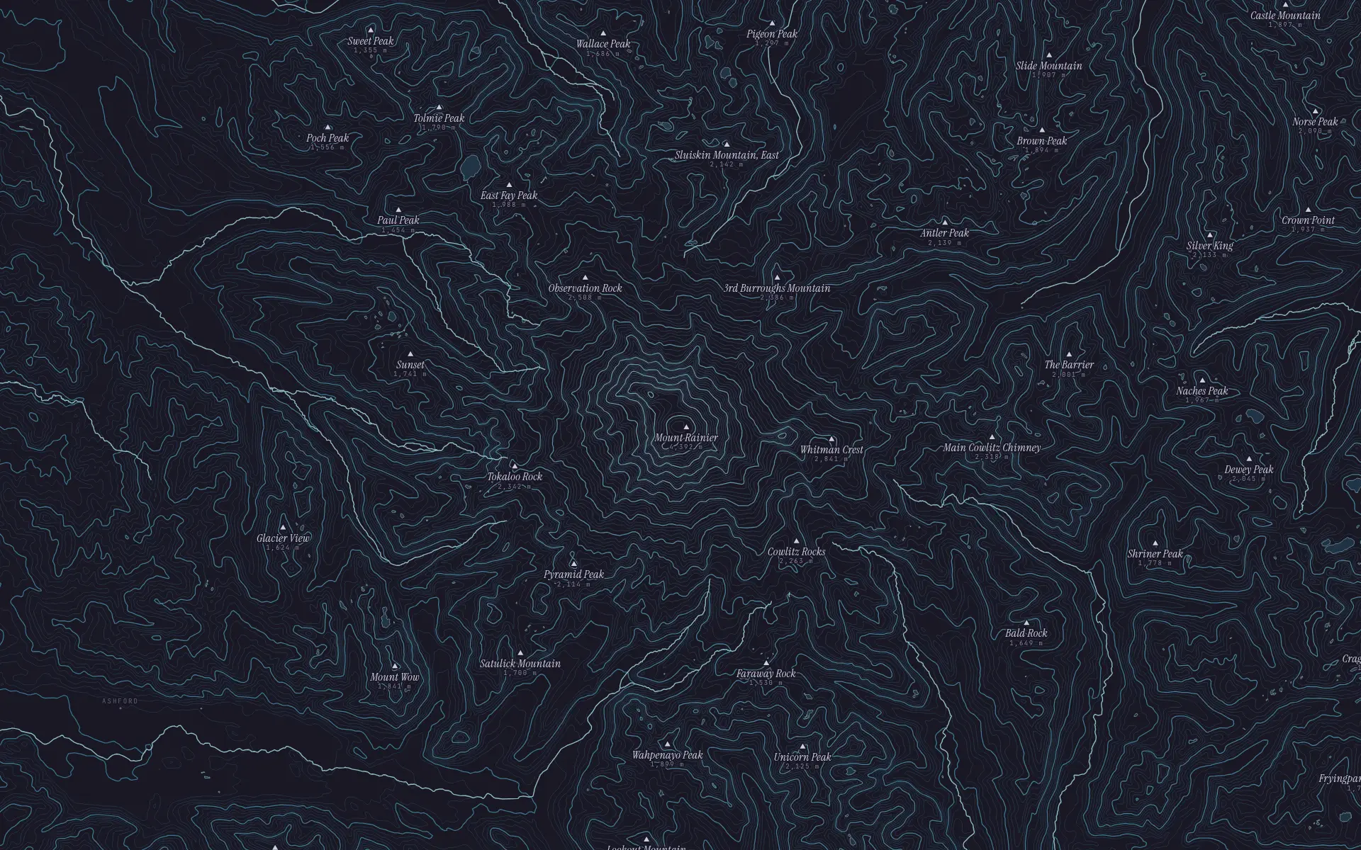 Contour map of Mount Rainier