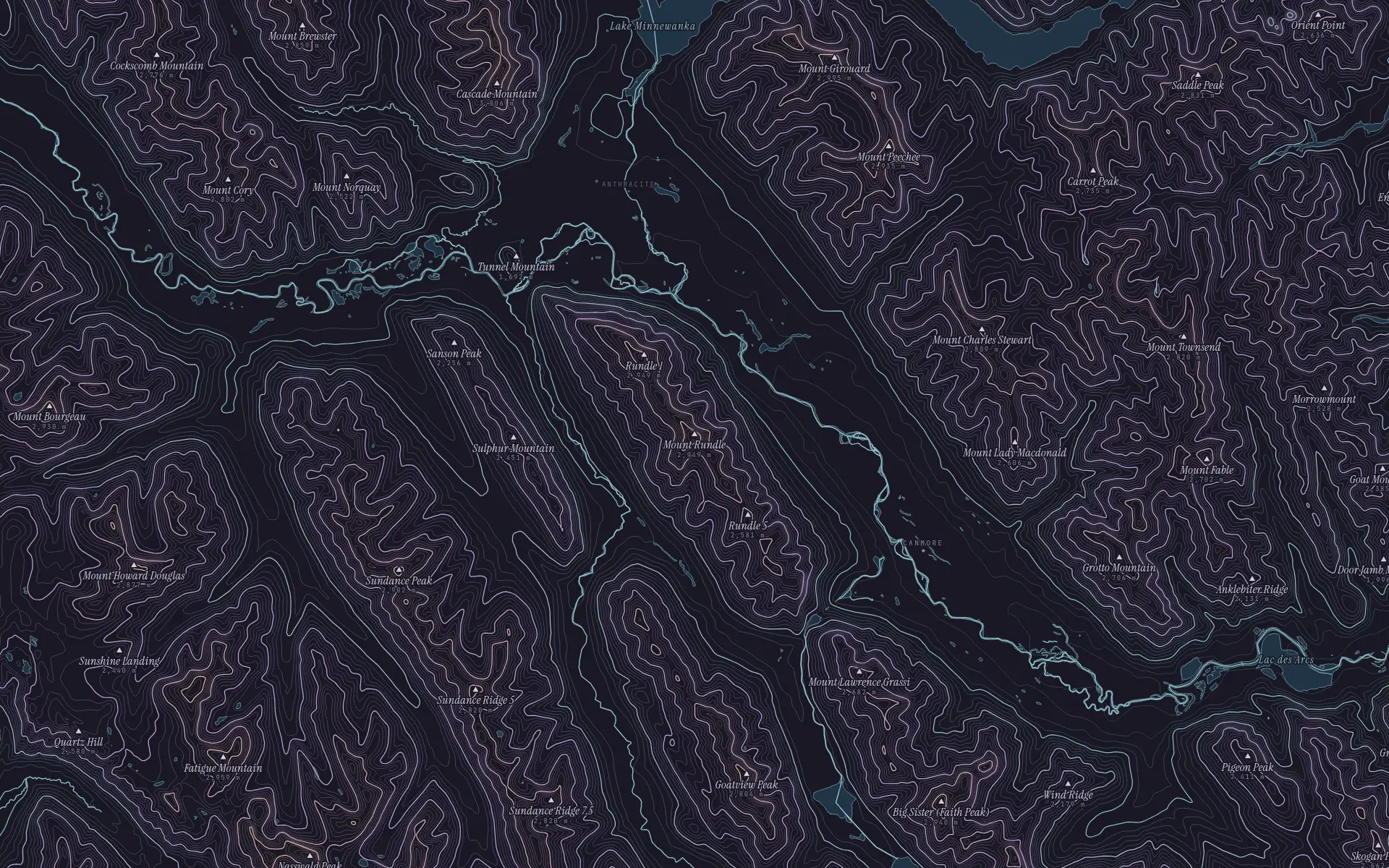 Contour map of Mount Rundle