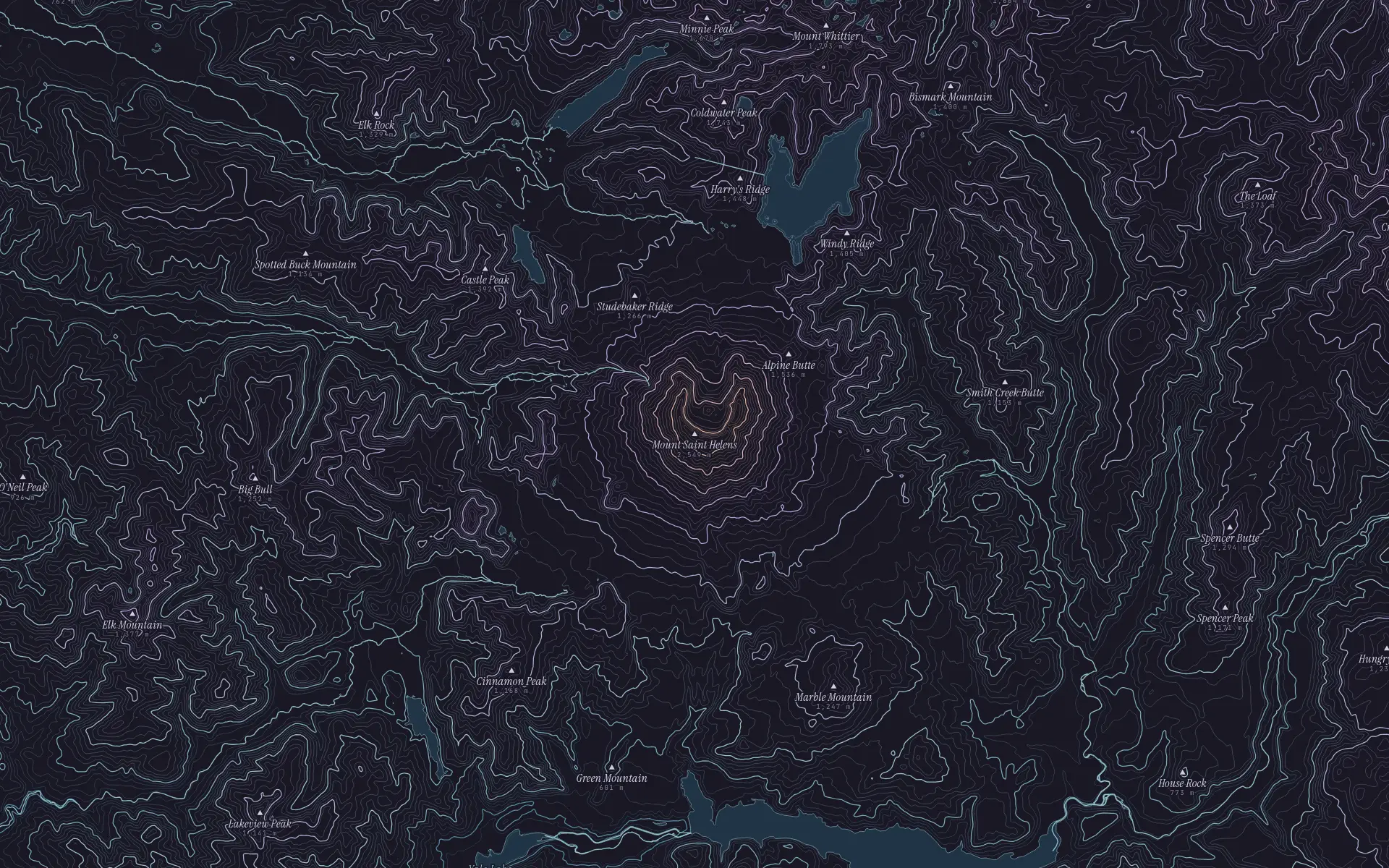 Contour map of Mount St. Helens