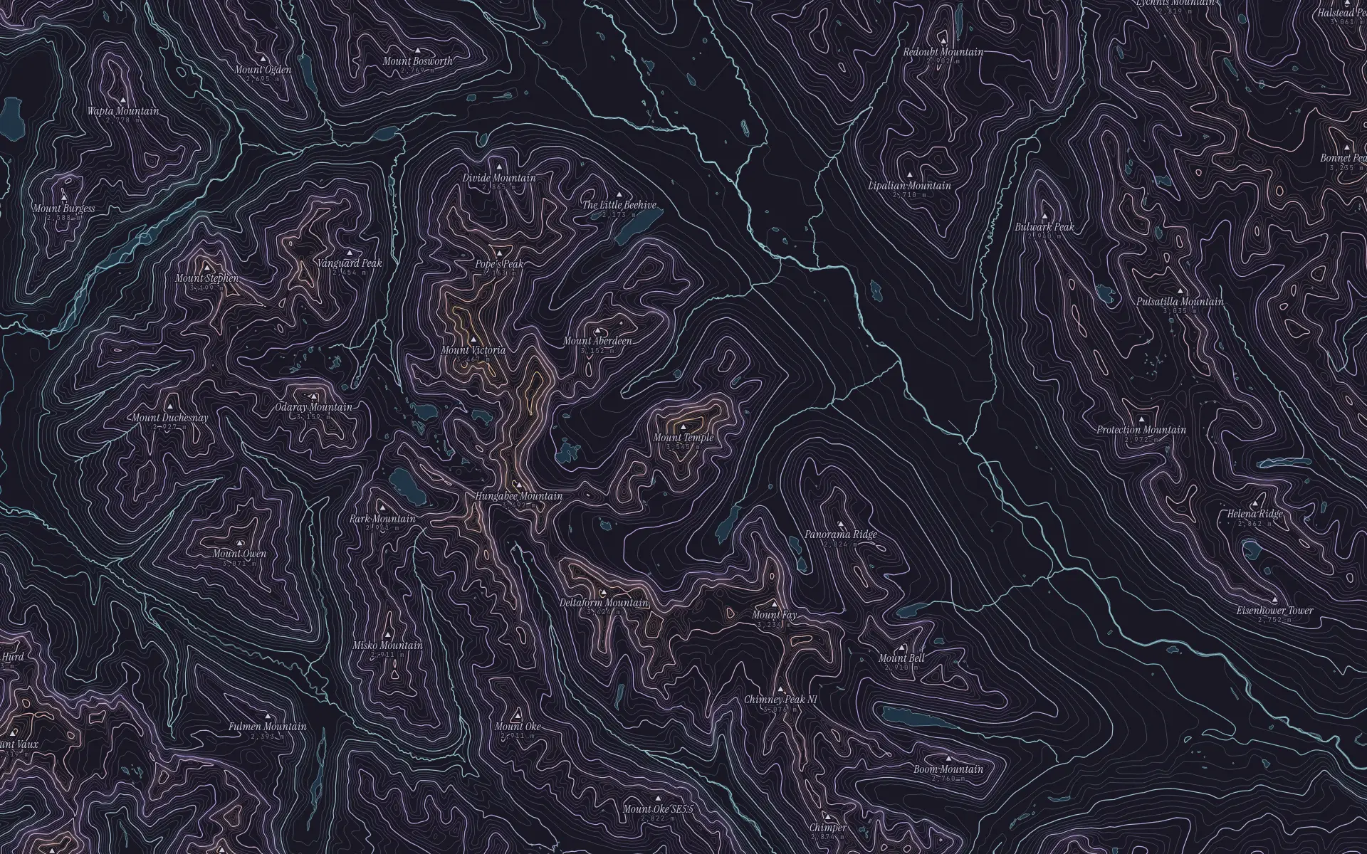 Contour map of Mount Temple