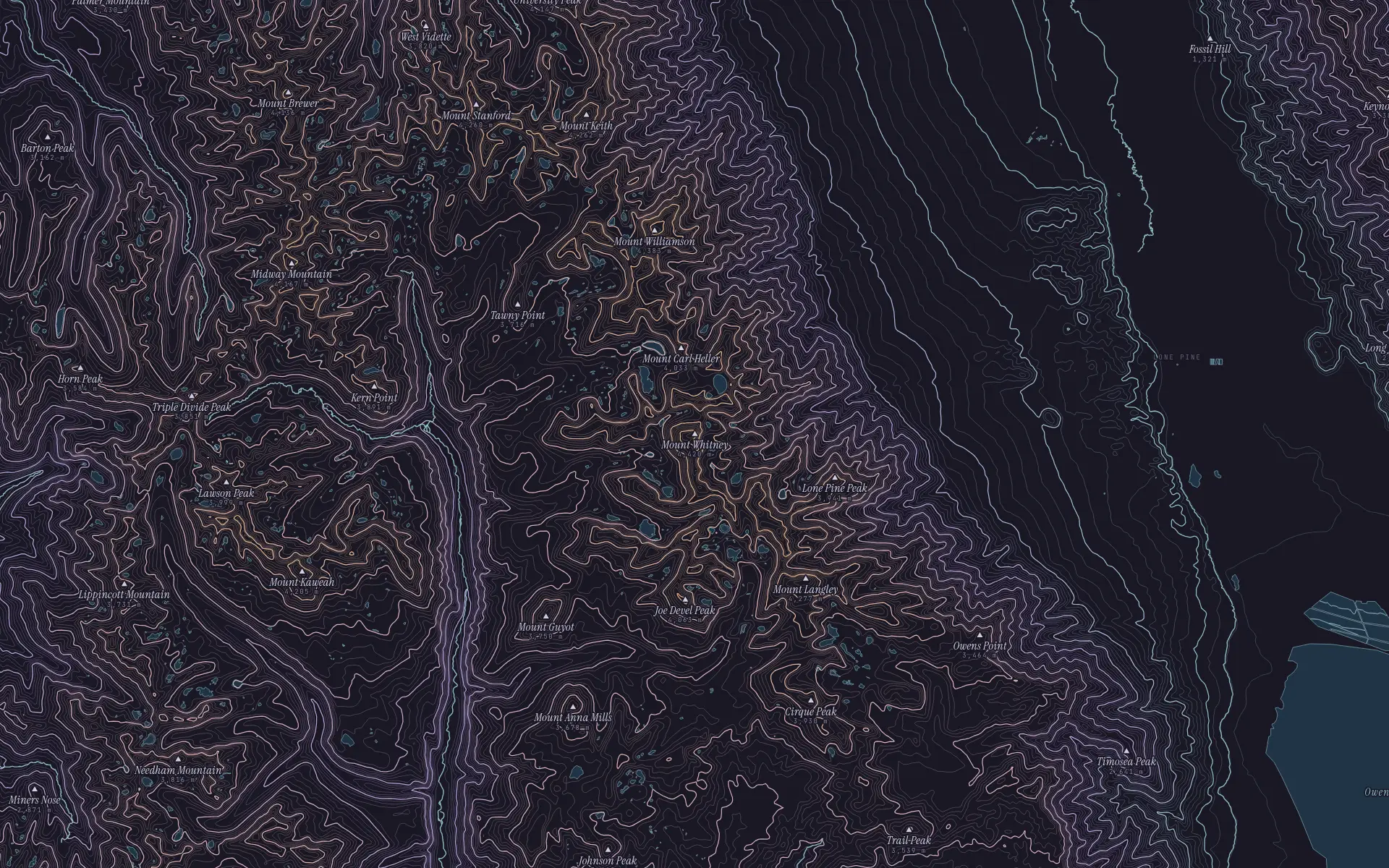 Contour map of Mount Whitney