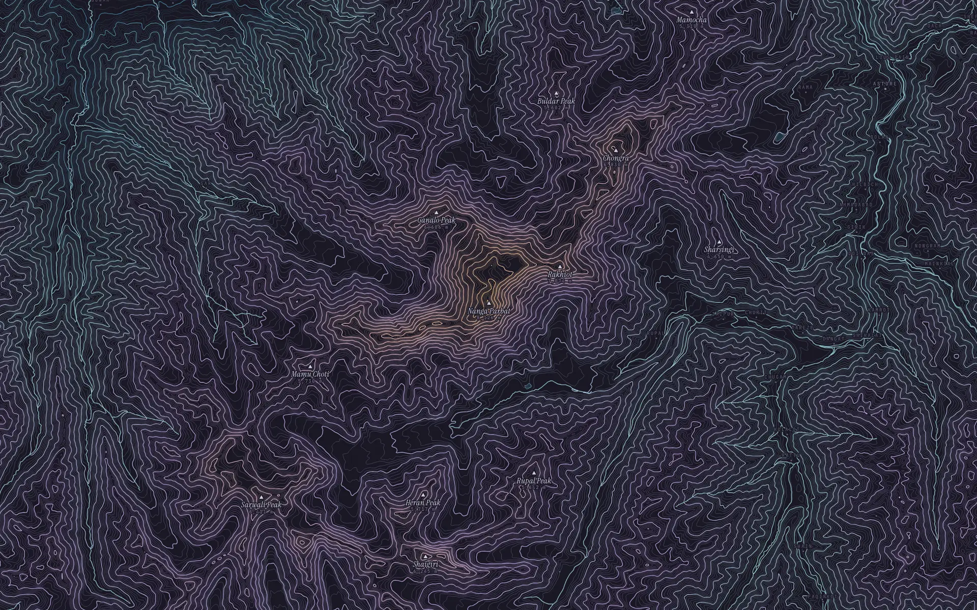 Contour map of Nanga Parbat