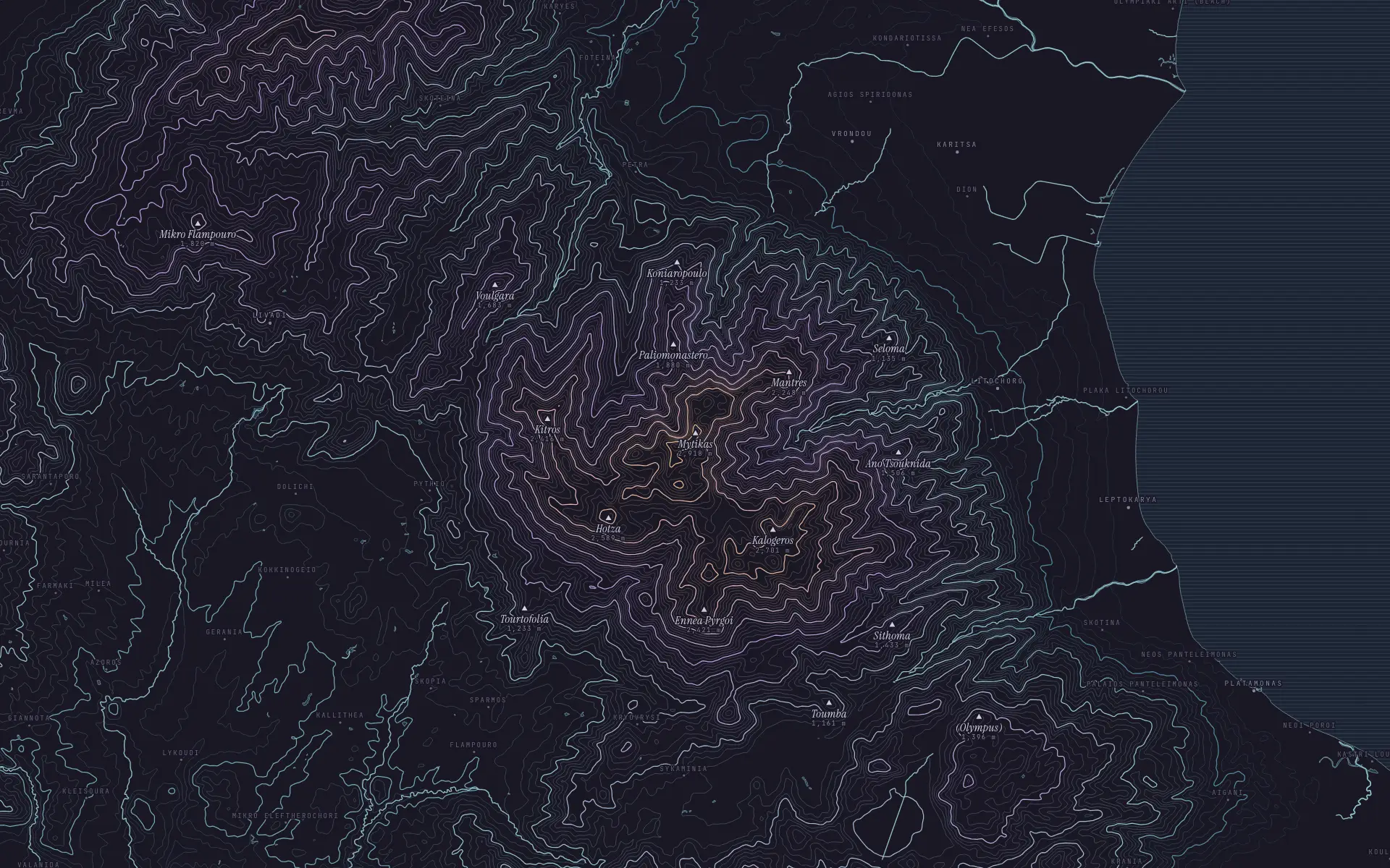 Contour map of Mount Olympus