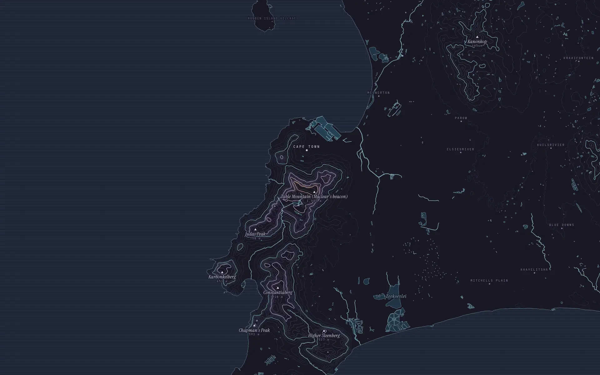 Contour map of Table Mountain