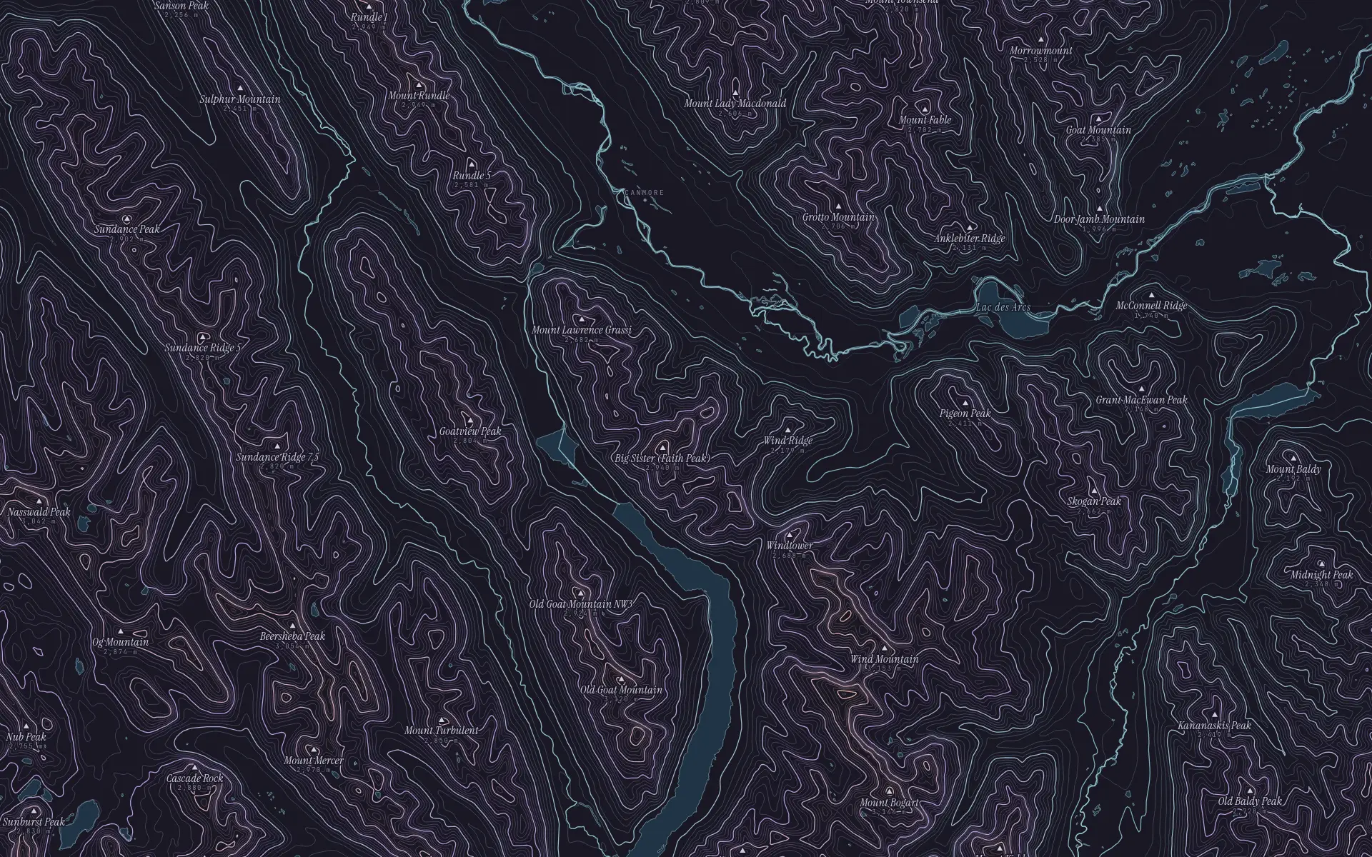 Contour map of Three Sisters